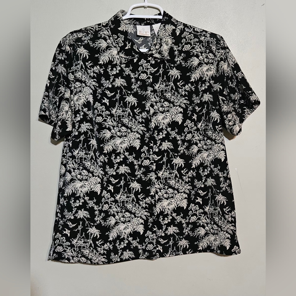 💙💛EP Pro Womens Short Slv Bottom Up Golf Shirt Blk & Tan Size L Polyester 💙💛